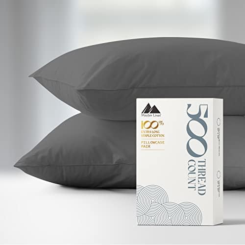 500 Thread Count 100% Cotton Queen/Standard Pillow Cases Set of 2 - Pure Natural Cooling Pillow Cover for Sleeping, Quality Like Egyptian Cotton, Soft & Silky Sateen Weave Bed Pillowcases, Dark Grey
