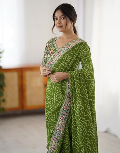 Image of SIRIL Women's Georgette Bandhani Printed Saree with Unstitched Blouse Piece
