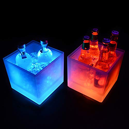 ijsemmer LED Ice Bucket Kleurrijke Dubbellaags Vierkante Bar Bier Ice Bucket Multi-Color Changing Duurzame Ijs Wijn Bucket 5L voor Bar (Color : Double Champagne Buc) - Image 3