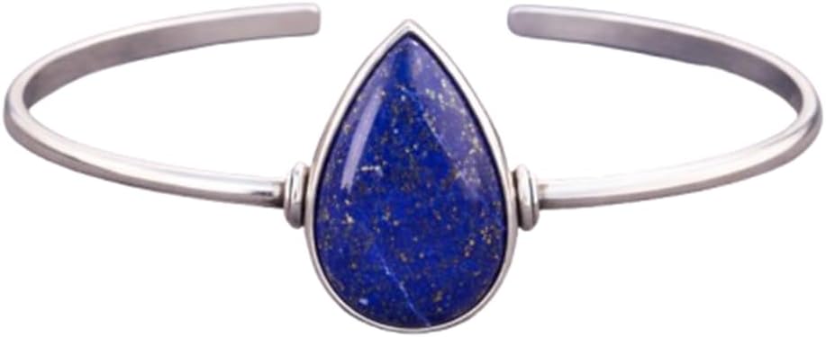 Natural Gemstone Cuff Bangle 925 Sterling Silver, Delicate Moonstone Lapis Lazuli Malachite Open Bracelet for Women