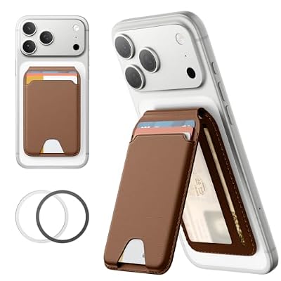 Symcele for MagSafe Wallet with Adjustable Stand, 5 Card Holder, Brown