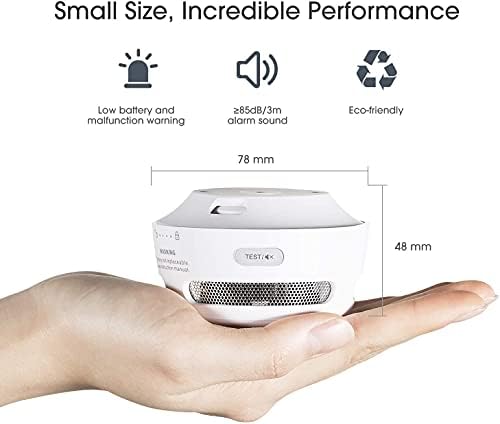 X-Sense Mini Smoke Alarm, 10-Year Battery Fire Alarm Smoke Detector with LED Indicator & Silence Button, Conforms to EN14604 Standard, XS01