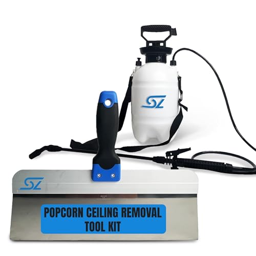 Popcorn Ceiling Removal Tool Kit - 14in Scraper with 1 Gallon Sprayer Designed for Popcorn Removal, for Home Improvement with Backpack Sprayer and Putty Knife Pump Sprayer to Spray Ceiling