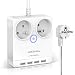 Produktbild VASTFAFA Power Strip Überspannungsschutz Blitzschutz mit 2 Buchsen + 4 USB 2500W 2,4A 1,5 m Kabelverlängerungsstreifen, weiß