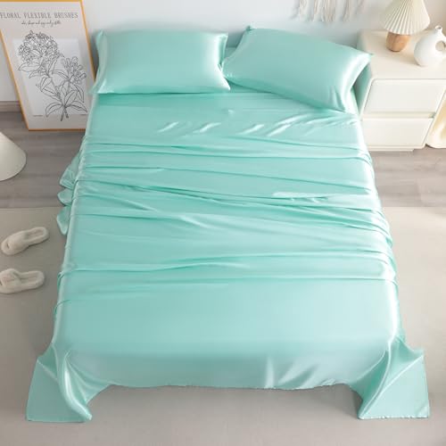 NTBAY California King Satin Sheet Set, 4 Piece, Turquoise Blue - image 3