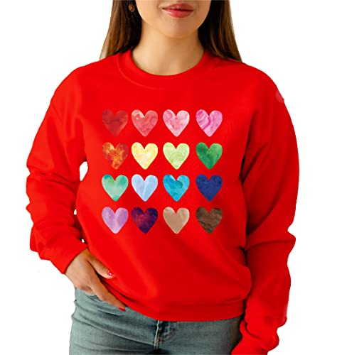 Watercolor Heart Sweatshirt, Best Valentines Day outfit, Rainbow love Sweat, Gift for Her, Gift for Mom3