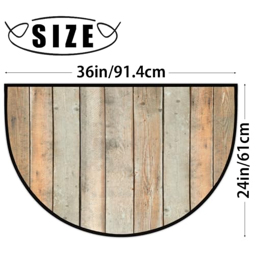 Image of cfpolar Half Round Door Mat Brown Wood Retro Non-Slip Semi Circle Area Rug Washable Half Moon Hearth Rugs for Indoor Outdoor Bathroom Kitchen Patio Runner Mat Laundry Room Home Decoration