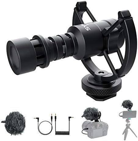 SYNCO External Video Microphone, Mic-M1S Camera Shotgun Microphone with Shock Mount Windshield for DSLR Camera Smartphone, Cardioid Directional Microphone