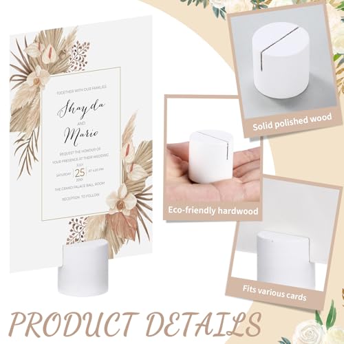 Image of Affrolling 24 Pcs White Place Card Holders Wooden Table Number Holders Bulk Mini Cylinder Table Stand for Name Cards Photo Picture Menu Tag Display Wedding Birthday Party Banquet Restaurant
