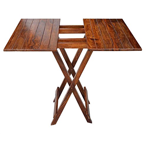 Image of BM WOOD FURNITURE Sheesham Wood Foldable Patio Dining Table | for Balcony, Garden and Outdoor | Square Table | 29 x 29 in | Brown