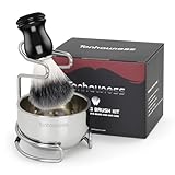 Shaving Brush Set for Men, 3 in1 Shaving Kit Includes Nylon Badger Hair Shaving Brush, Stainless Steel Shaving Bowl and Stand for Wet Shave