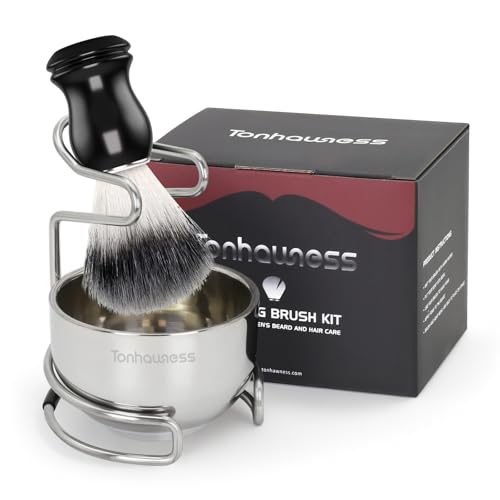 Shaving Brush Set for Men, 3 in1 Shaving Kit Includes Nylon Badger Hair Shaving Brush, Stainless Steel Shaving Bowl and Stand for Wet Shave