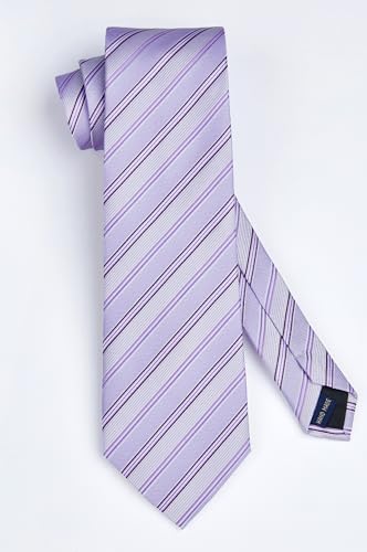 Image of HISDERN Mens Tie Striped Ties and Handkerchief Set Business Formal Woven Pocket Square Wedding College Stripe Necktie