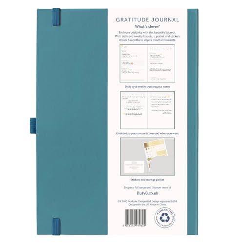 Busy B A5 Undated Gratitude Journal - Space for Daily Intentions, Weekly Reflections To Inspire Mindful Moments - With Notes, Storage Pocket & Stickers - Pine Cover - Image 5