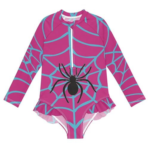 Image of CaTaKu Girls Rash Guard Swimsuit Long Sleeve One Piece Bathing Suit UPF 50+ Toddler Kids Zipper Ruffle Swimwear 3-12Y