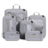 EPICKA TripCozy Compression Packing Cubes - 6 Set Durable Travel Organizer Bags with Mesh Top, Expandable Travel Accessories for Carry on, Luggage, Suitcase, Backpack (Light Grey)