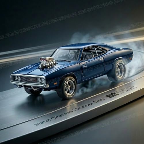 Image of FF7 Collectible Blue Muscle Car Die Cast Model 1:64 Scale, Detailed Metal Vehicle Replica with Display Box for Car Collectors and Enthusiasts