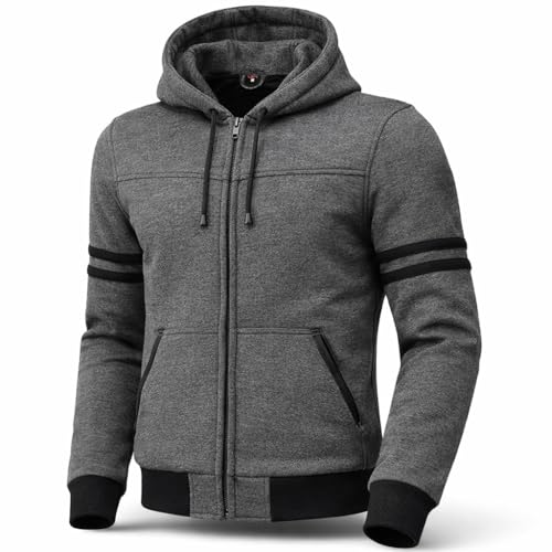 BTR BORN TO RACE Mens Motorcycle Hoodie Armored Fleece Biker Hoodie with CE Approved Protection Removable Pads (US Alpha X-Large Regular Regular Grey)