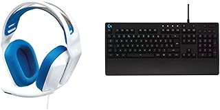 Logitech G335 Wired Gaming Headset, with Microphone, 3.5mm Audio Jack, White & 213 Prodigy Gaming Keyboard, LIGHTSYNC RGB Backlit Keys, Spill-Resistant, Customizable Keys, Black