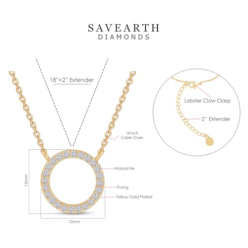 18K Gold Plated | Open Heart, Circle & Cross Moissanite Diamond Pendant Necklace, Cute Dainty Love Pendant Necklace Jewelry 16+2 Inch Extender2