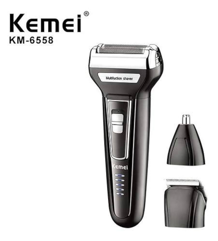 Livefy Kemei 6558 Original  - Maquina Barbear Elétrico Aparador 3 X 1 -  Preto - Recarregável - Aço inoxidável - Lâmina Rotativa - Unissex - Adultos  - Minimalista | Amazon.com.br