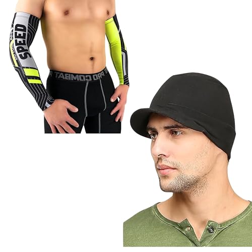 Image of Tomorrow Arm Sleeves and Skull Cap - UV Protection, Cooling Compression, and Sun Shield for Outdoor Activities, Arm sleeves for Riding, Cycling arm Sleeves Pack of 2 COMBO