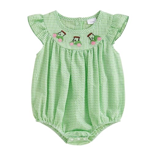 Newborn Baby Girl Golf Outfit Golf Cart Embroidery Sleeveless Ruffle Smocked Bubble Romper Infant Summer Jumpsuit