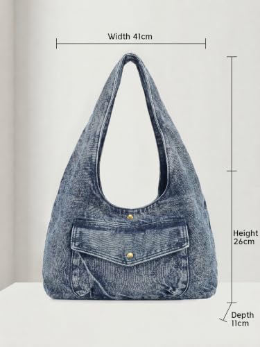 Flowyair Womens Denim Purse Trendy Canvas Large Capacity Jean Hobo Tote Bag — view 6