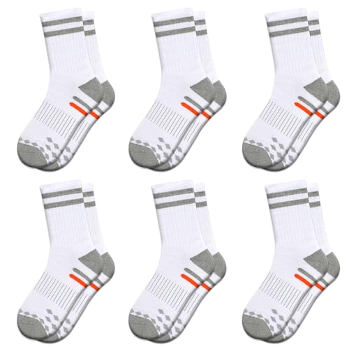 Comfoex Boys Socks Crew Socks For Kids 6-8 4-6 8-10 Years Old Athletic Calf Half Cushioned Cotton Long Socks 6 Pairs