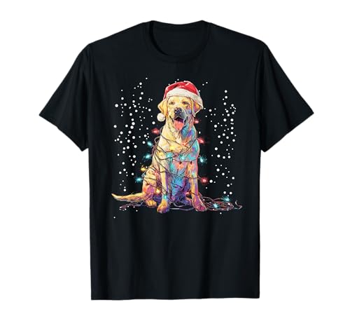 Luces de Navidad Labrador con Sombrero De Navidad Lindo Perro Camiseta