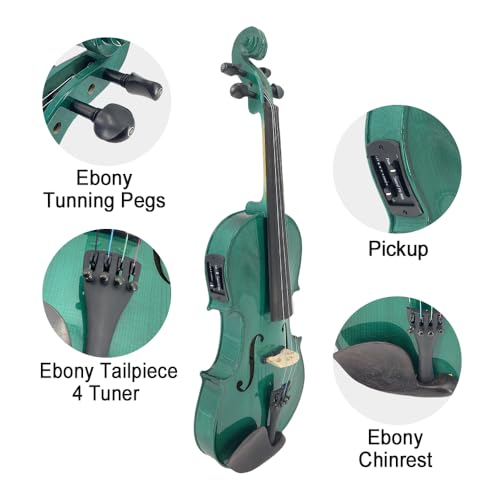 Image of Electric Violin 4 /4 full Size 4 string Acoustic Violin Spruce Maple Ebony Wood with Case, Bow Handmade for Beginners, Students, Professionals (Green)