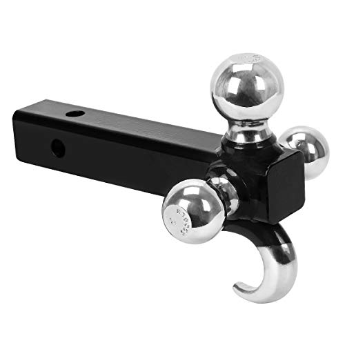 Yitamotor Trailer Hitch Tri Ball Mount With Hook, Multi Hitch Ball Mount Fits 2" Hitch Receiver, 1-7/8", 2", 2-5/16" Tri Ball Hitch (Black&Chrome) #TOP1