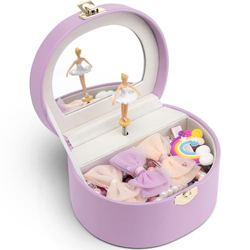 Vlando オルゴール 誕生日プレゼント ジュエリーボックス 半円形 鏡付き 娘へのプレゼント 子供 持ち運び バレエ発表会（purple）