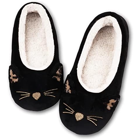 GaraTia Cat Slippers for Women Cute Animal Warm House Slippers Socks Winter Slip on Home Shoes Indoor Black 5-6 M US Cover