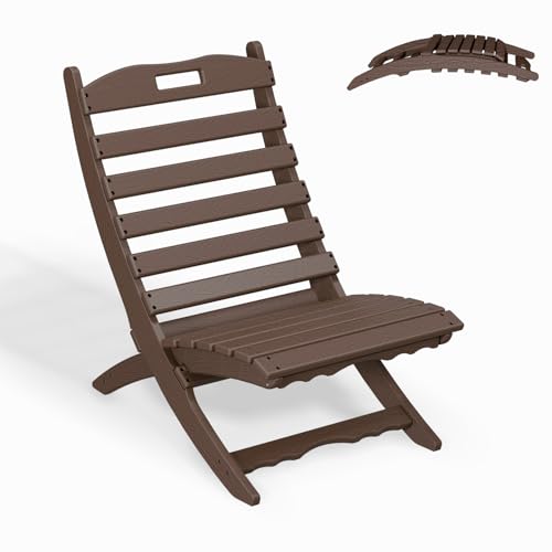 GREENVINES Silla plegable Xavier | Wave | Sillas Adirondack portátiles | Plástico HDPE | Silla para fogata para todo tipo de clima | Grano de madera | Marrón oscuro | para playa, al aire libre