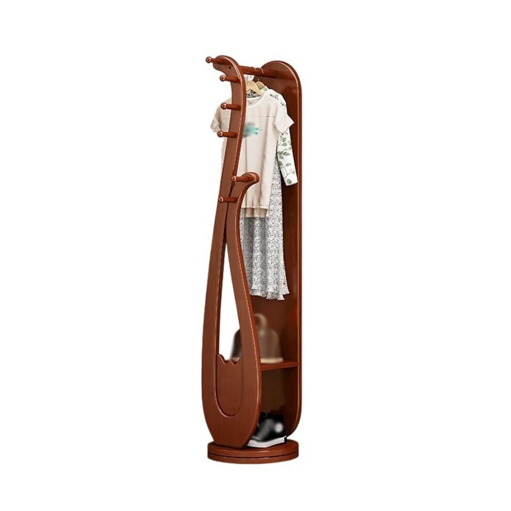 Dh2yjnbf3 Standing Rotating Dressing Mirror and Coat Rack Clothes Hanger Solid Wood Rotatable Storage New Chinese Style Art Hallway(Walnut)