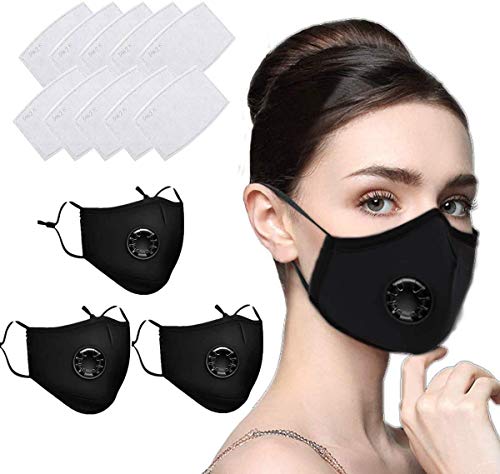 Navnika® - 3 máscaras faciales reutilizables, lavables, con filtro para motocicleta, bicicleta, correr, ciclismo, actividades al aire libre, con 10 filtros de carbón activado