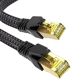 10M Cat 8 Ethernet Cable, Long Flat High-Speed Gigabit RJ45 LAN Patch Cord with 40Gbps 2000MHz, Braided Network Cable Compatible with PC, PS5/4, Game Console, Modem, Router, Smart TV, Patch Panel