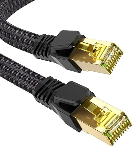 10M Cat 8 Ethernet Cable, Long Flat High-Speed Gigabit RJ45 LAN Patch Cord with 40Gbps 2000MHz, Braided Network Cable Compatible with PC, PS5/4, Game Console, Modem, Router, Smart TV, Patch Panel