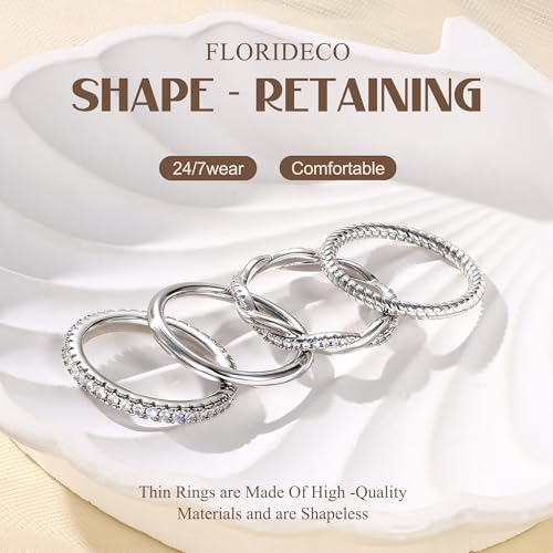 Florideco Stackable Rings for Women Non Tarnish Dainty Silver Plated Stackable Thin Rings Cubic Zirconia Thumb Ring Set Trendy Statement Promise Wedding Bands Engagement Ring for Women Size 8