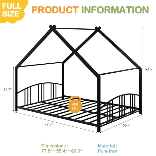 Image of Garvee Twin Size House Shape Bed Frame with Rail, Black