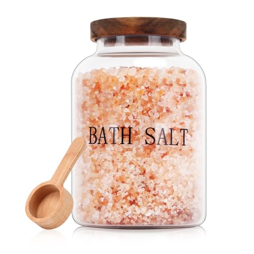 BKYFPQ 74 oz Glass Bath Salts Jar with Wooden Lid & Scoop