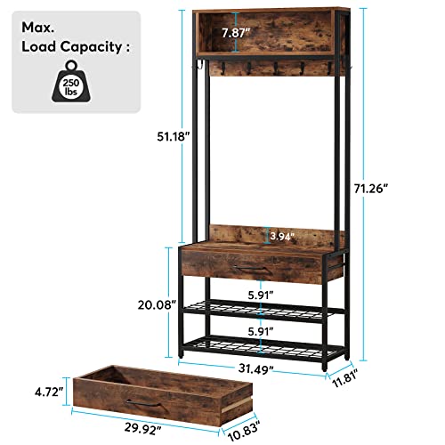 Tribesigns 3-In-1 Entryway Hall Tree With Drawer, Vintage Industrial Coat Rack With Shoe Bench And Hutch, Mudroom Bench With Shoe Storage Rack And 9 Hooks For Living Room Bedroom (Brown) #TOP1