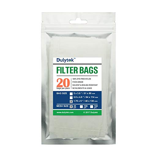 Dulytek Filter Bags, 1.75 x 5 inches, 25 Micron, 20 Pcs, Nylon Screen