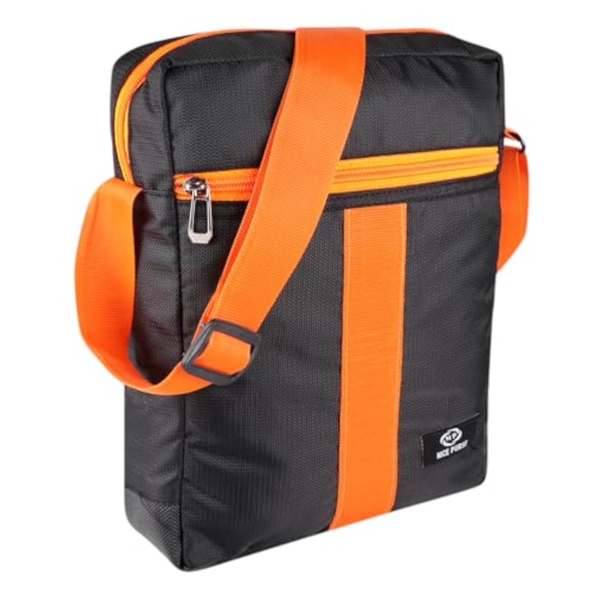 Black and Orange Crossbody Messenger Bag with Adjustable Strap