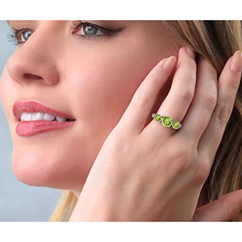 Gem Stone King 925 Sterling Silver Round Green Vs Peridot 3 Stone Ring For Women (2.35 Cttw, Gemstone Birthstone, Available In Size 5, 6, 7, 8, 9) #TOP2
