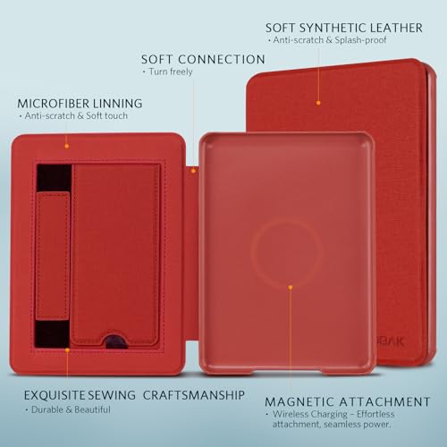 Image of CoBak Lightweight Stand Case for 7 inch 12th Gen 2024 and Colorsoft with Right Hand Strap - Compatible with iPhone MagSafe, for Samsung /Belkin /Anker Wireless Charging Pads,Red