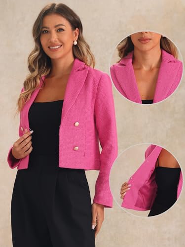 Allegra K Tweed Cardigan for Women's Notch Lapel Buttons Office Long Sleeve Casual Blazer Jackets2