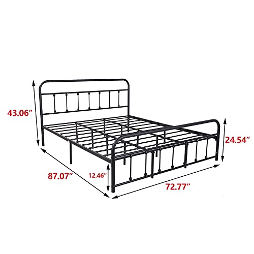 Aufank California King Bed Frame Metal Victorian Vintage Style Headboard And Footboard No Box Spring Heavy Duty Steel Slat Mattress Foundation Black #TOP1