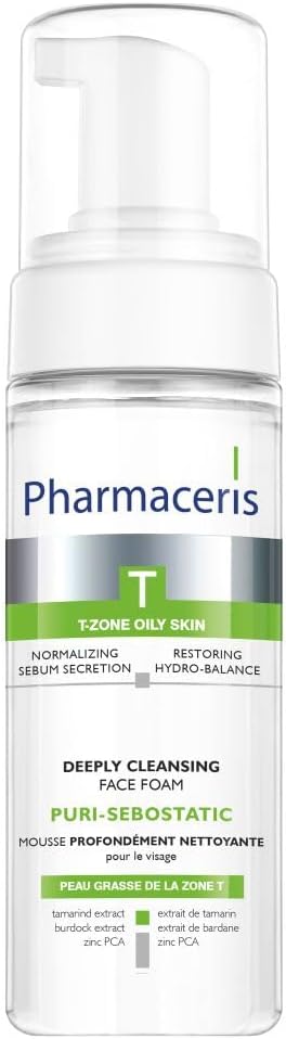 Pharmaceris T-Zone Puri‑Sebostatic Deeply Cleansing Face Foam, 150 Ml – Soap‑Free Foam With Tamarind Extract, Burdock, Zinc Pca And Mango Wax For Oily, Acne‑Prone Skin